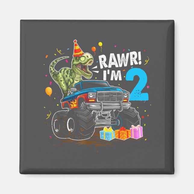 Imã Rawr I'm 2 2nd Birthday T Rex Dinosaur Funny Party (Frente)
