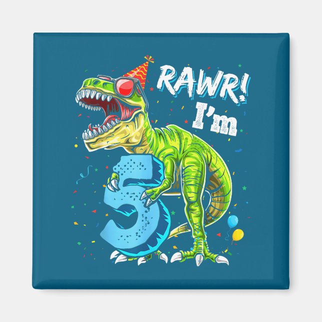 Imã Rawr I'm 5 5th Birthday T Rex Dinosaur Funny Party (Frente)