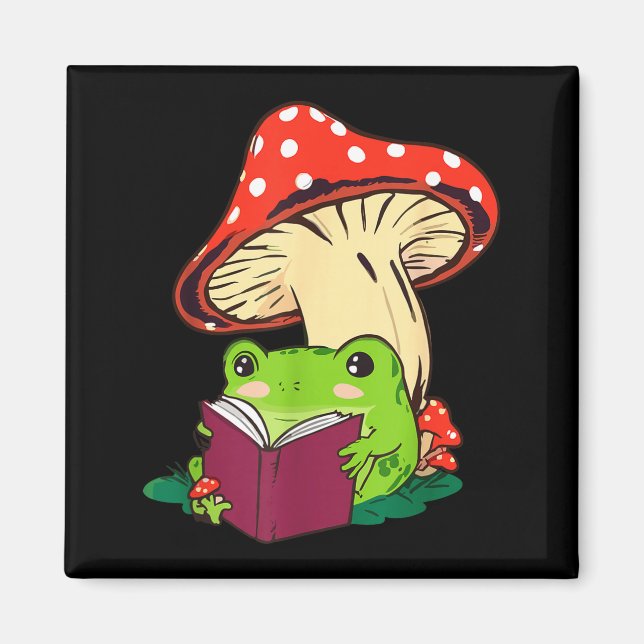 Imã Reading Frog Mushroom Cute Nature Aesthetic Cottag (Frente)