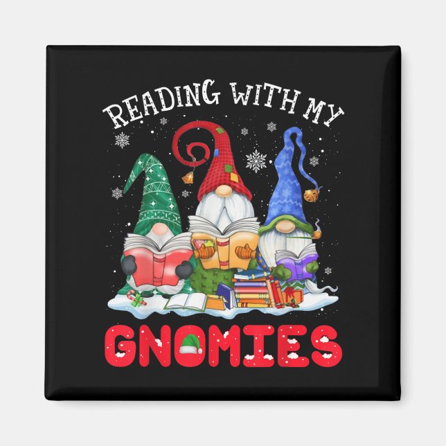 Imã Reading With My Gnomies Christmas Funny Gnomes Rea (Frente)