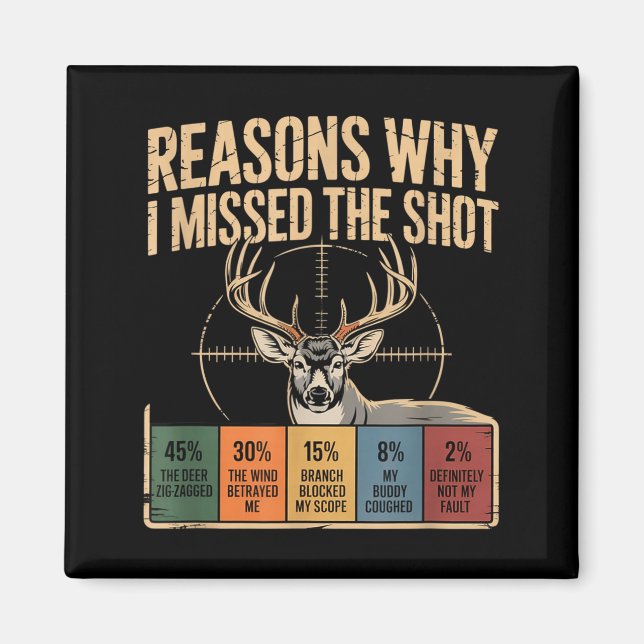 Imã Reasons Why I Missed The Shot Funny Deer Hunting E (Frente)