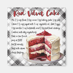 Imã Receita de Bolo Red Velvet de Fazenda em Xadrez Pr