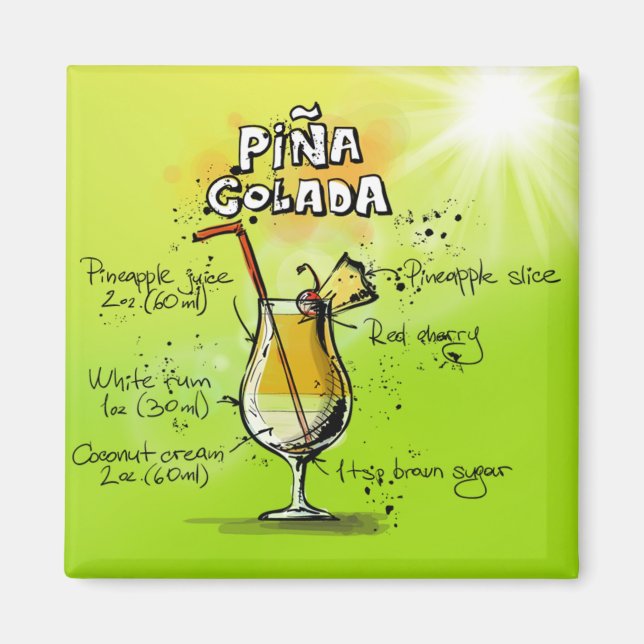 Imã Receita de Cocktails Pina Colada (Frente)