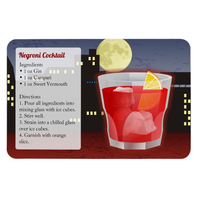 Ímã Receita de Coquetel Negroni (Horizontal)