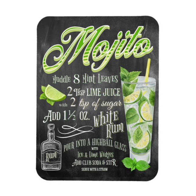 Ímã Receita de quadro coquetel de mojito (Vertical)