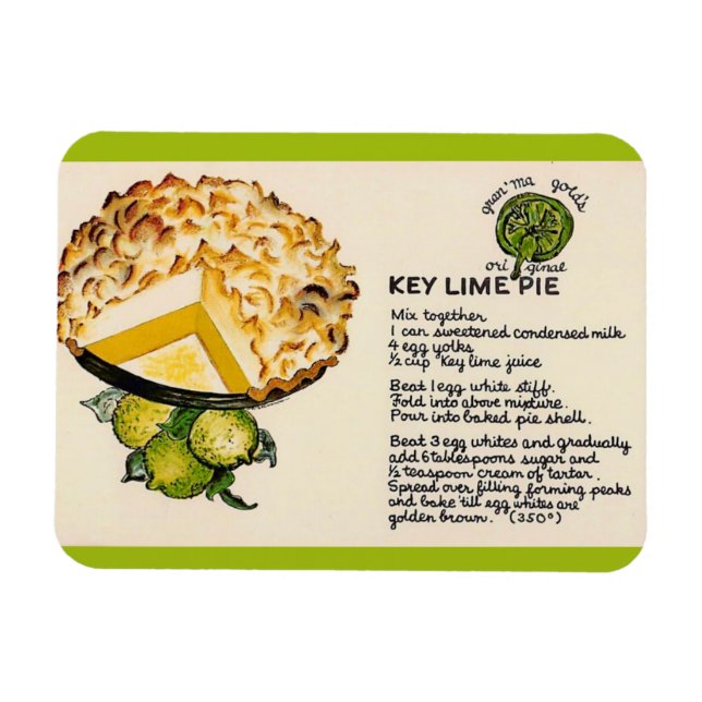 Ímã Receita de Torta de Limão Key (Horizontal)