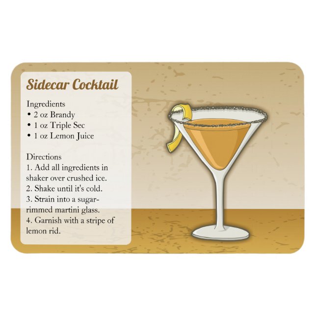 Ímã Receita Sidecar Cocktail (Horizontal)