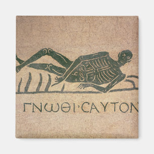 Imã Reclinando esqueleto com a legenda "Saber"