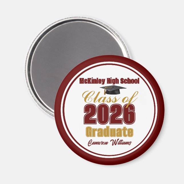 Imã Recordo de Graduação Maroon Gold Turma de 2026 (Front/Back)