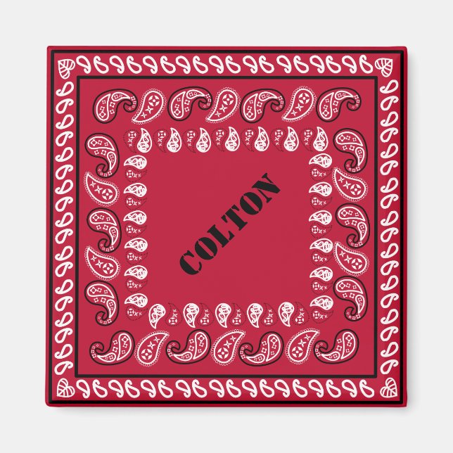 Imã Red and Black Western Paisley Bandana Personalizad (Frente)