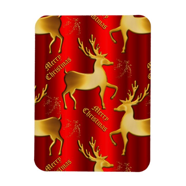 Ímã Red and Dourado Reindeer Feliz Natal (Vertical)