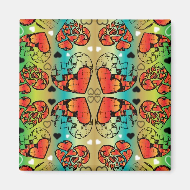 Imã Red and green Whimsical Romantic Hearts pattern (Frente)