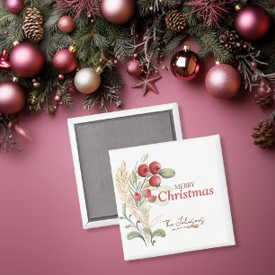 Imã Red Berries Greenery Nome Elegante Natal