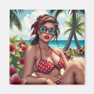 Imã Red Bikini, óculos de sol e mulher Bandana