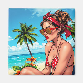 Imã Red Bikini, óculos de sol e mulher Bandana