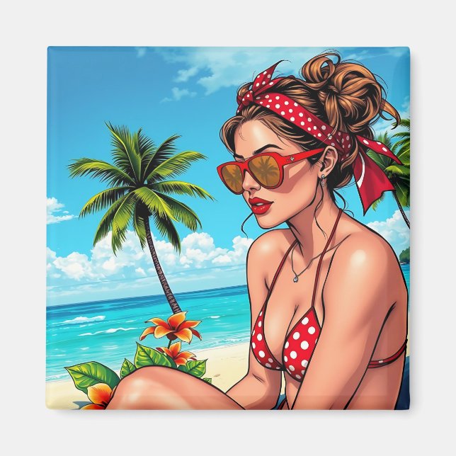 Imã Red Bikini, óculos de sol e mulher Bandana (Frente)