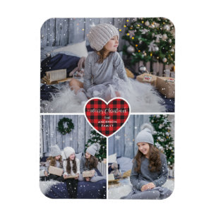 Ímã Red Buffalo Xadrez Heart Snow Foto Feliz Natal