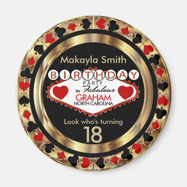Imã Red Casino Poker Chip Birthday (Frente)