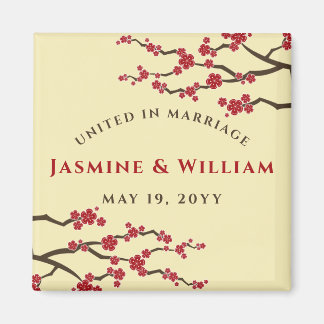 Imã Red Cherry Blossoms Sakura Chic Unidos Em Casament