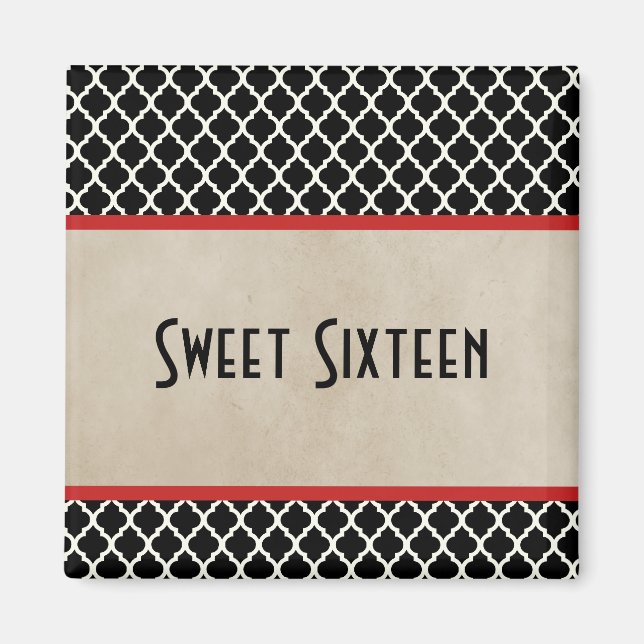 Imã Red Chic Quatrefoil Sweet 16 Magnet (Frente)