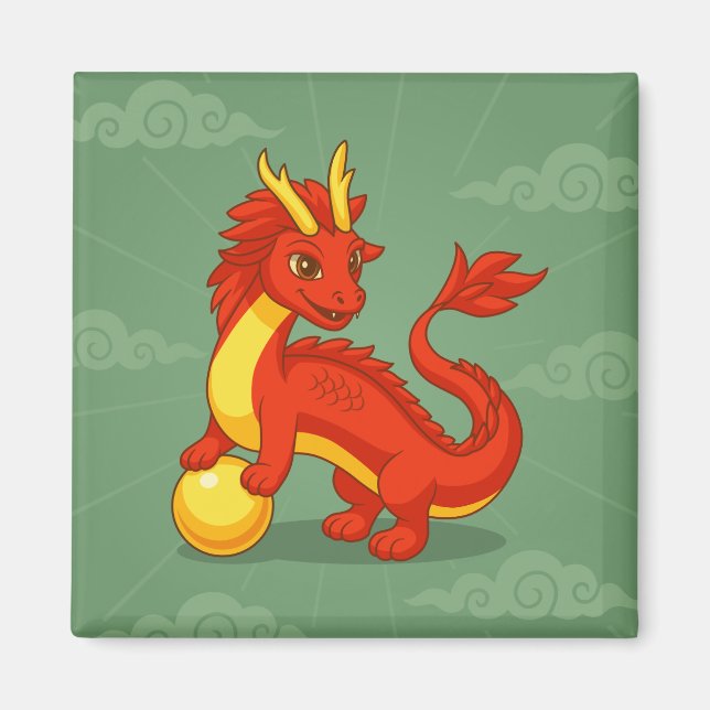 Imã Red Chinese Dragon on Green (Frente)