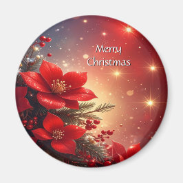 Imã Red Christmas Floral Holiday Magnet