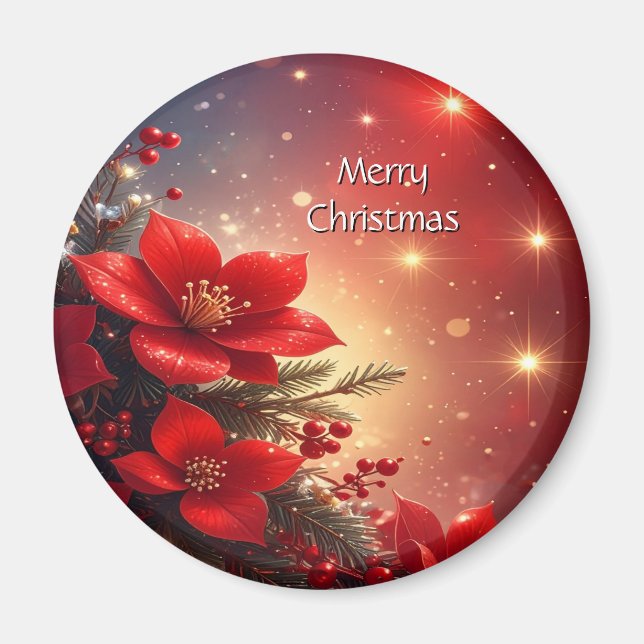 Imã Red Christmas Floral Holiday Magnet (Frente)