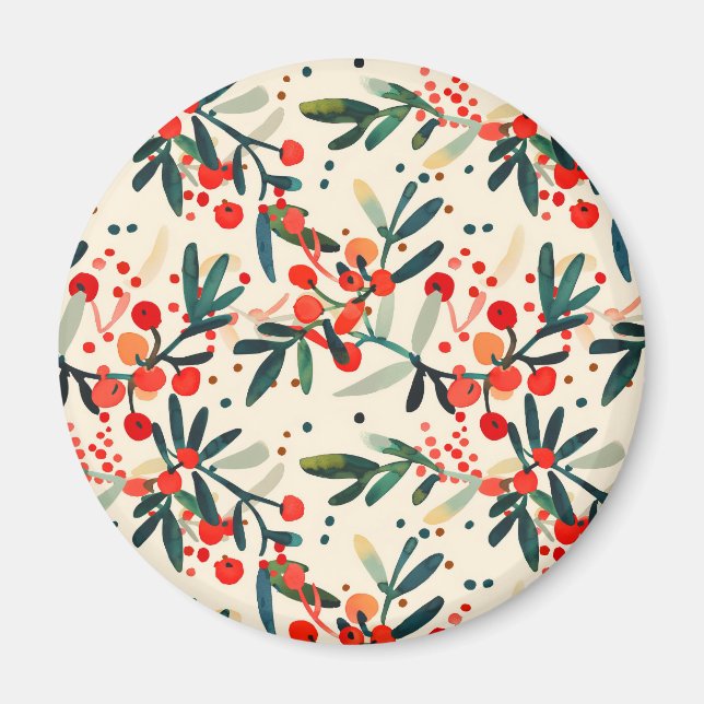 Imã Red Christmas Holly Berries moderno (Frente)