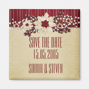 Imã Red Christmas Star Damask Dourado Salve a data
