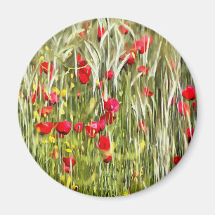 Imã Red Corn Poppies Arte Realista