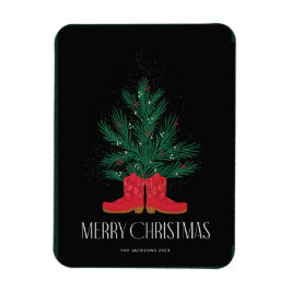 Ímã Red Cowboy Boots and Spruce Feliz Natal