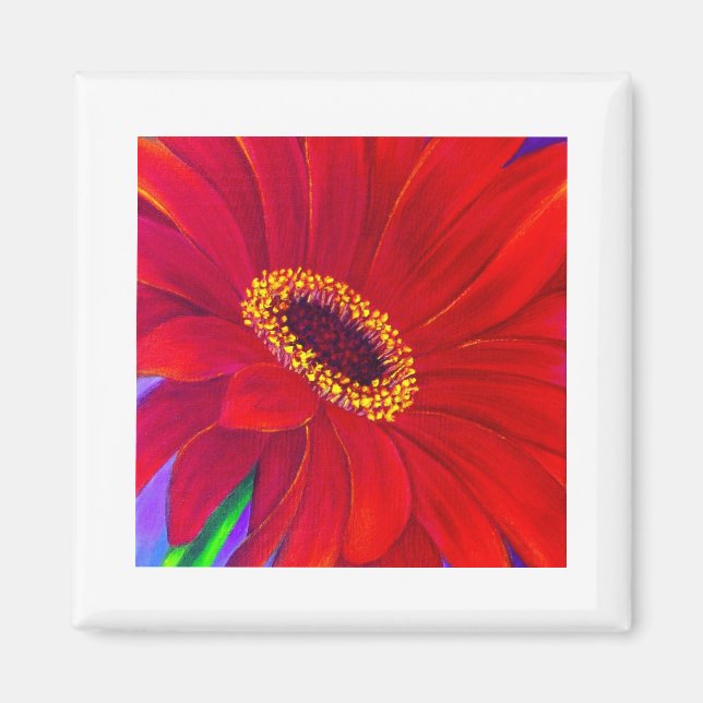 Imã Red Daisy Gerber Flower Painting Art - Multi (Frente)