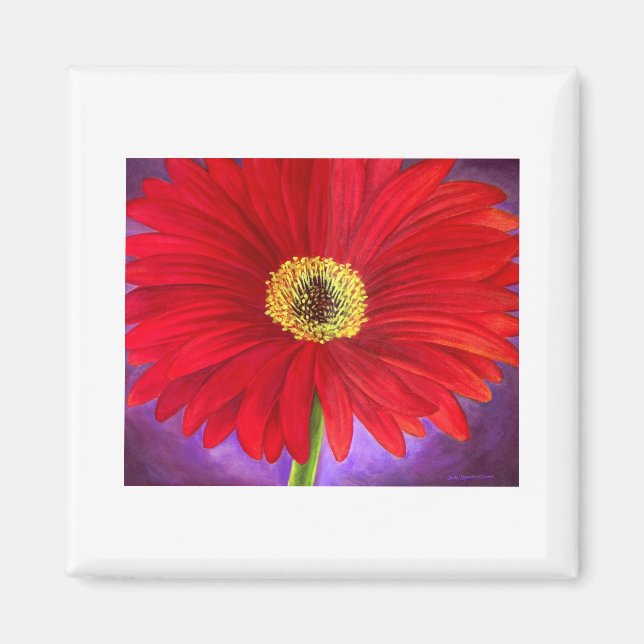Imã Red Daisy Gerber Flower Painting Art - Multi (Frente)