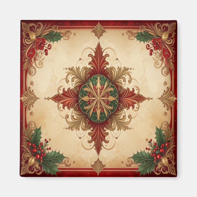 Imã Red Decorative Christmas Holiday Magnet (Frente)