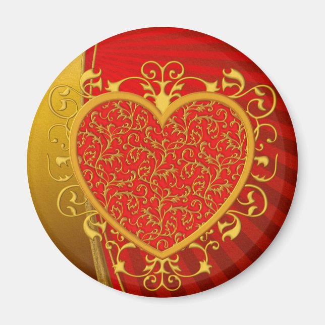 Imã Red Dourado Fleur de lis Heart (Frente)