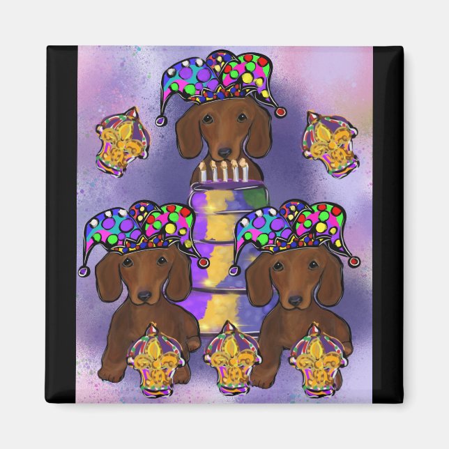 Imã Red Doxie Mardi Gras (Frente)