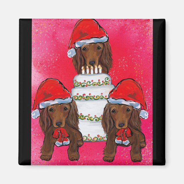 Imã Red Doxie Santas (Frente)