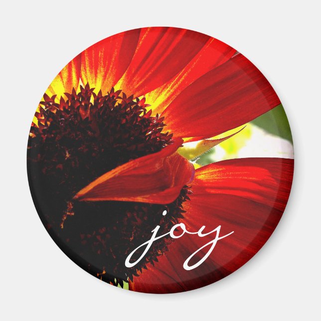 Imã Red Gerbera Daisy Photo Joy Script Bold Modern (Frente)