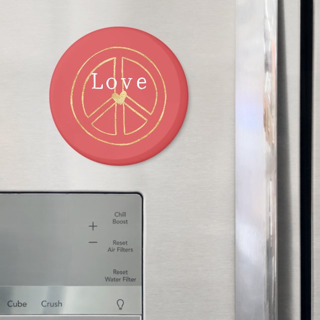 Imã Red Gold Heart Peace Sign Love Christmas (In Situ (Fridge))