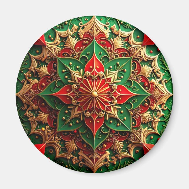 Imã Red Green Decorative Christmas Holiday Magnet (Frente)