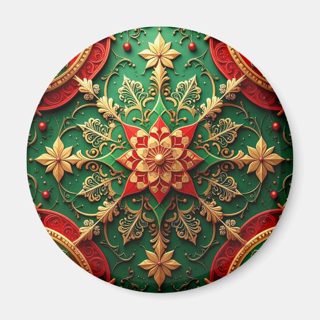 Imã Red Green Decorative Christmas Holiday Magnet (Frente)