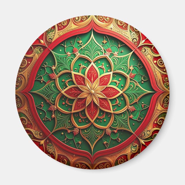 Imã Red Green Decorative Christmas Holiday Magnet (Frente)