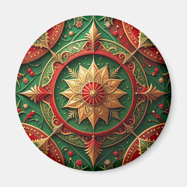 Imã Red Green Decorative Christmas Holiday Magnet (Frente)