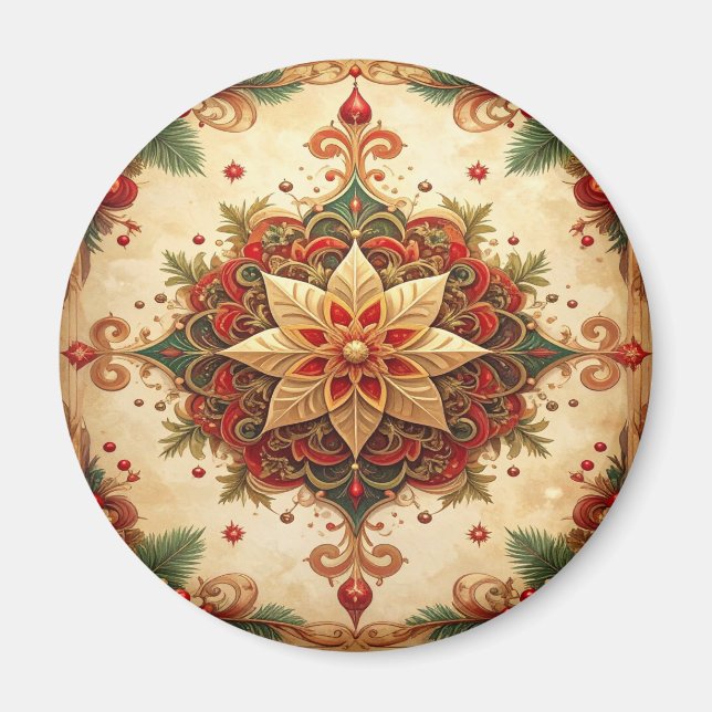 Imã Red Green Decorative Christmas Holiday Magnet (Frente)