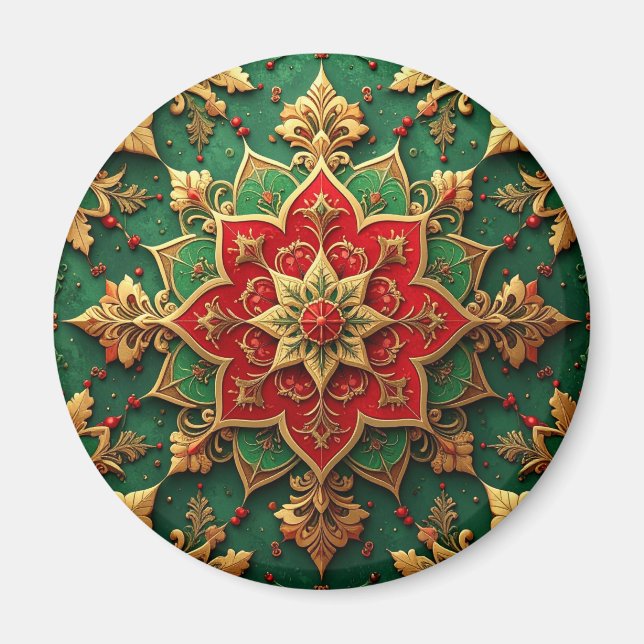 Imã Red Green Decorative Christmas Holiday Magnet (Frente)