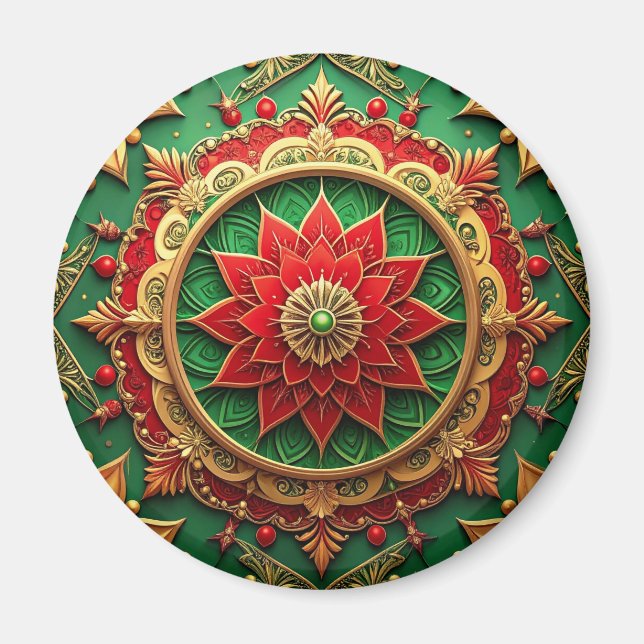 Imã Red Green Decorative Christmas Holiday Magnet (Frente)