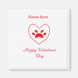 Imã Red heart dog cat paw happy Valentine's day name 