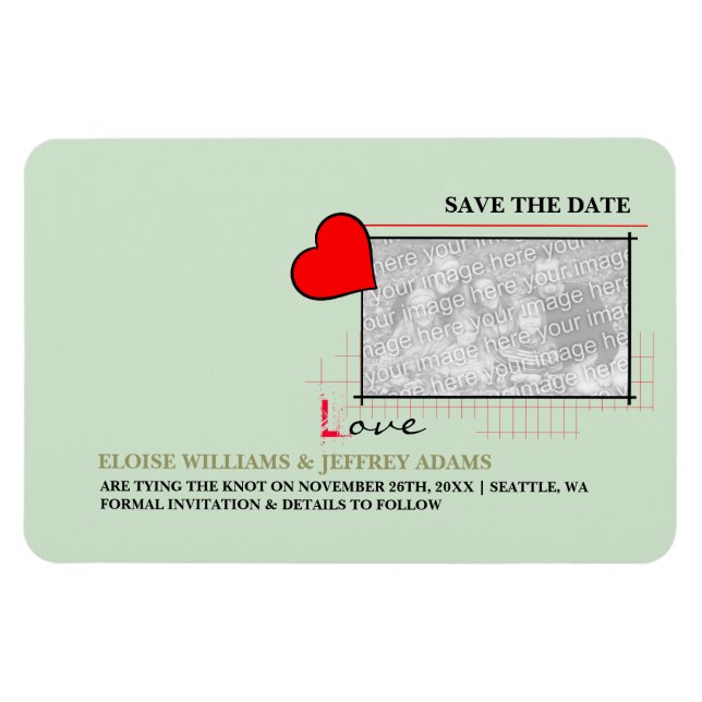 Ímã Red Heart Love Save The Date Photo (Horizontal)