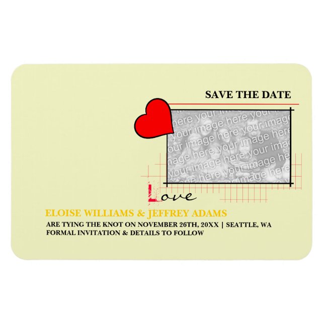 Ímã Red Heart Love Save The Date Photo (Horizontal)