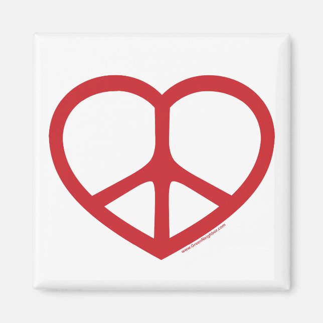 Imã Red Heart of Love, Peace Sign (Frente)
